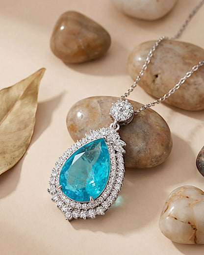 Halskette aus 925er Silber mit blauem Zirkonia, Tropfenform - TOLLzWOOD