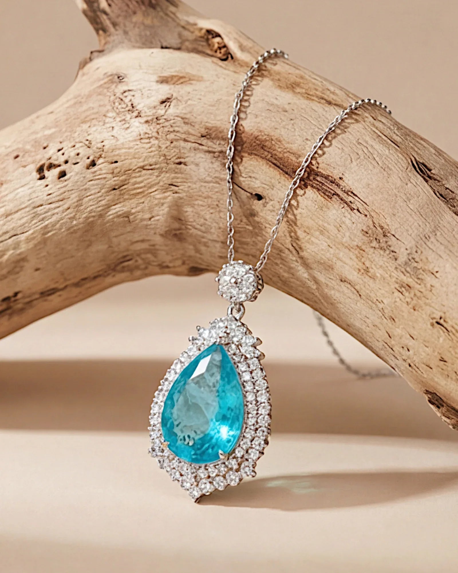 Halskette aus 925er Silber mit blauem Zirkonia, Tropfenform - TOLLzWOOD