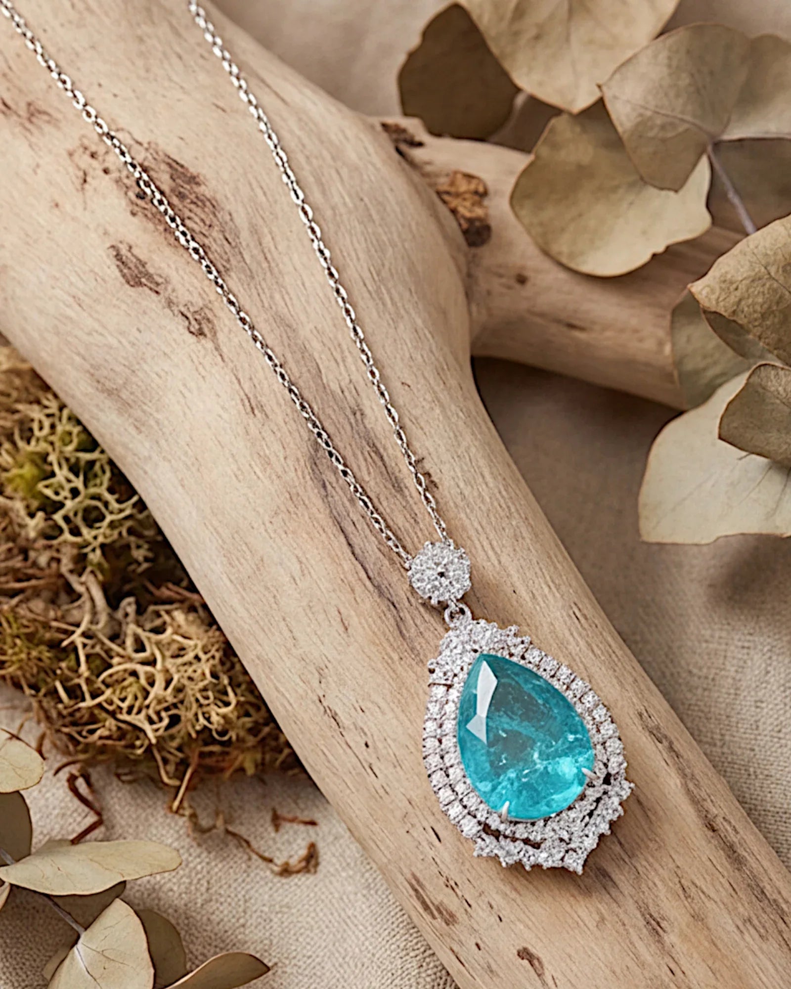 Halskette aus 925er Silber mit blauem Zirkonia, Tropfenform - TOLLzWOOD