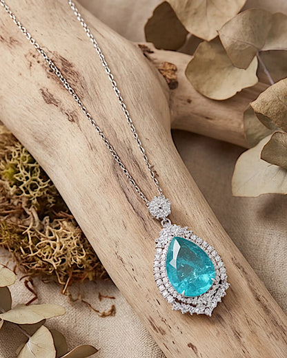 Halskette aus 925er Silber mit blauem Zirkonia, Tropfenform - TOLLzWOOD