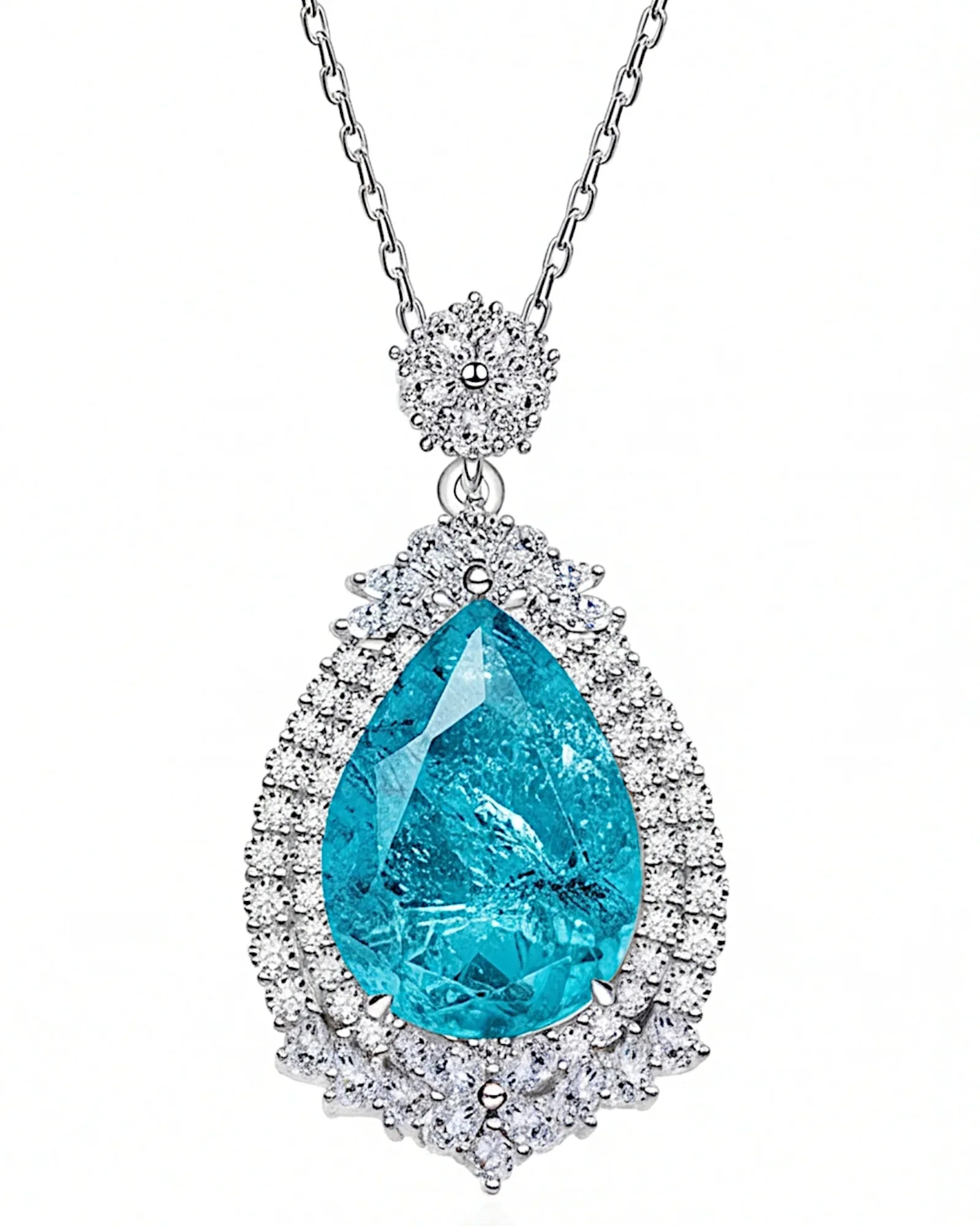 Halskette aus 925er Silber mit blauem Zirkonia, Tropfenform - TOLLzWOOD