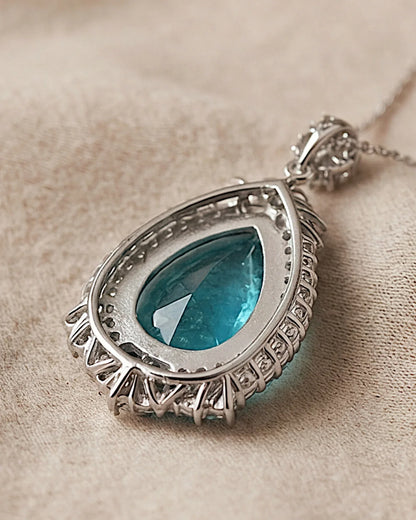 Halskette aus 925er Silber mit blauem Zirkonia, Tropfenform - TOLLzWOOD