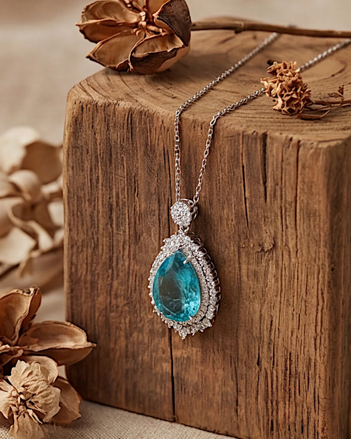 Halskette aus 925er Silber mit blauem Zirkonia, Tropfenform - TOLLzWOOD