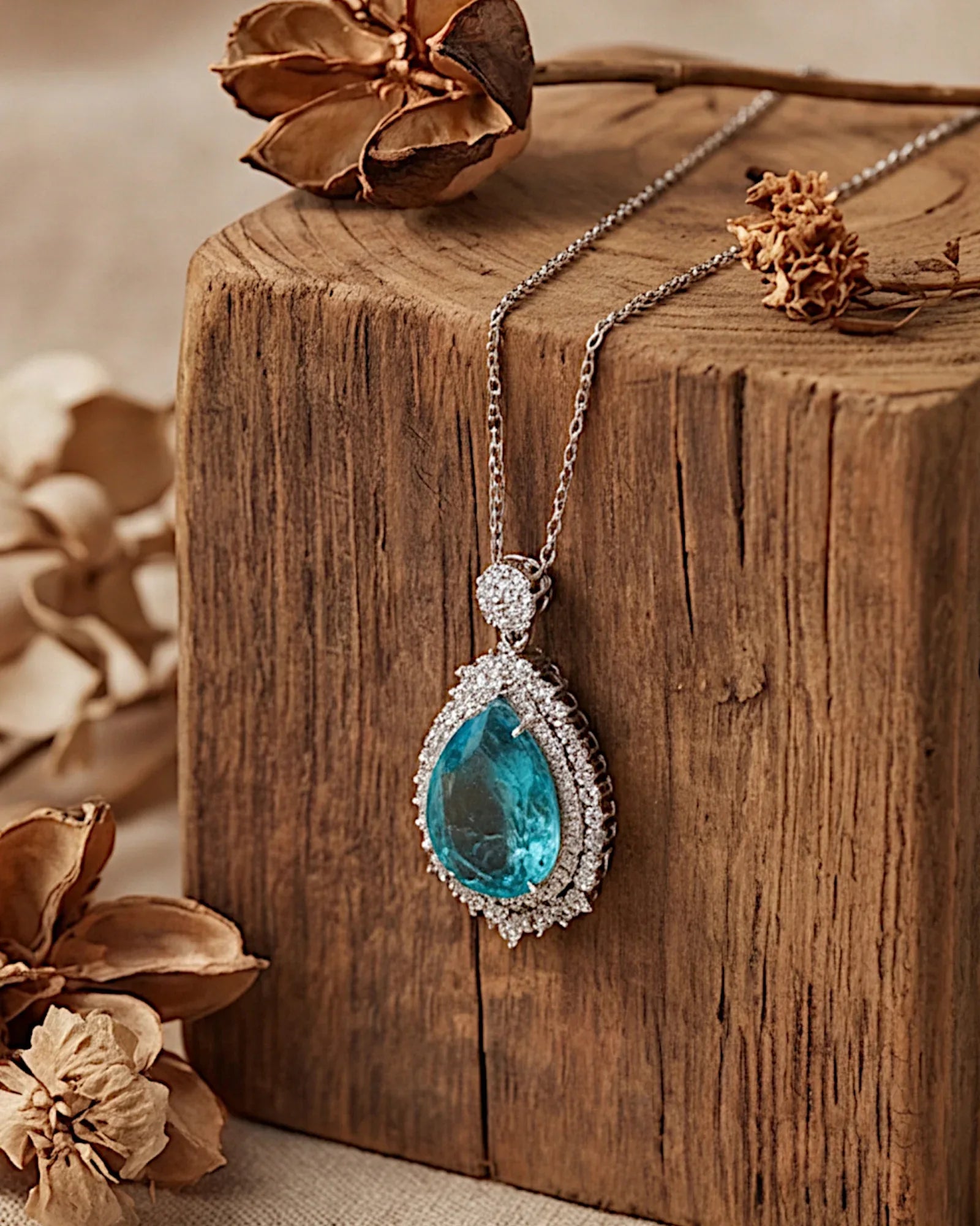 Halskette aus 925er Silber mit blauem Zirkonia, Tropfenform - TOLLzWOOD