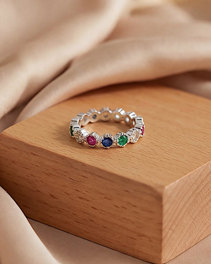 Ring aus 925er Sterlingsilber mit mehrfarbigen Zirkonen - TOLLzWOOD