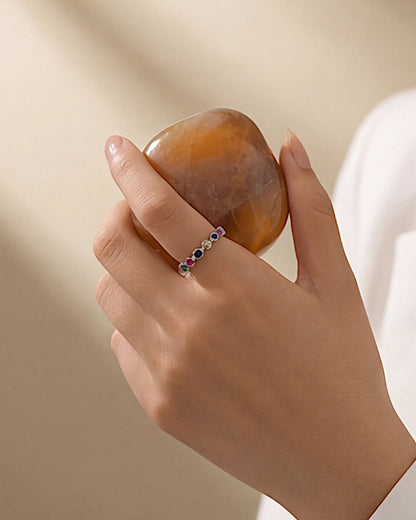 Ring aus 925er Sterlingsilber mit mehrfarbigen Zirkonen - TOLLzWOOD