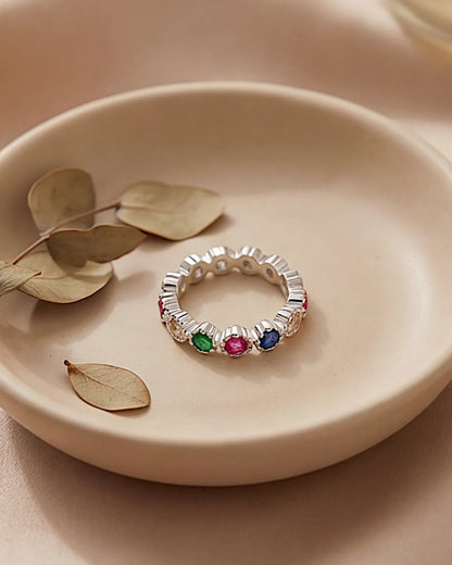 Ring aus 925er Sterlingsilber mit mehrfarbigen Zirkonen - TOLLzWOOD