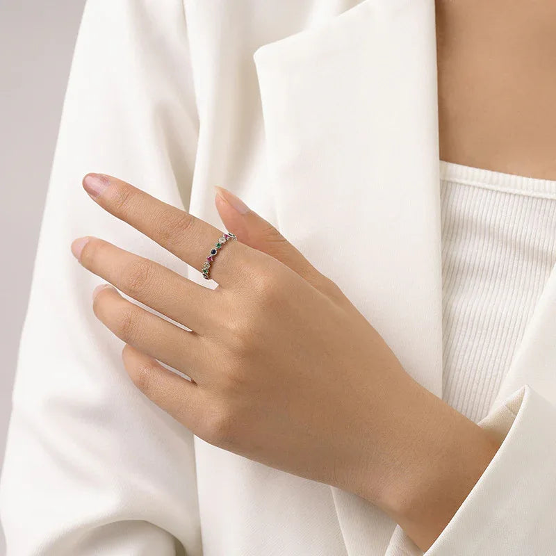 Ring aus 925er Sterlingsilber mit mehrfarbigen Zirkonen - TOLLzWOOD