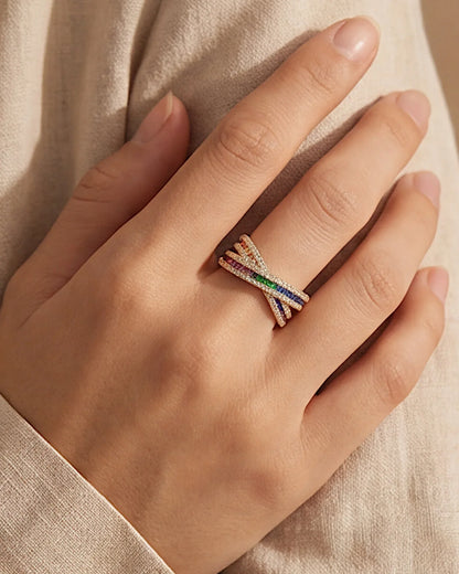 Ring aus 925er Sterlingsilber mit mehrfarbigen Zirkonen - TOLLzWOOD