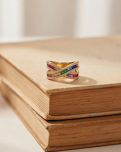 Ring aus 925er Sterlingsilber mit mehrfarbigen Zirkonen - TOLLzWOOD