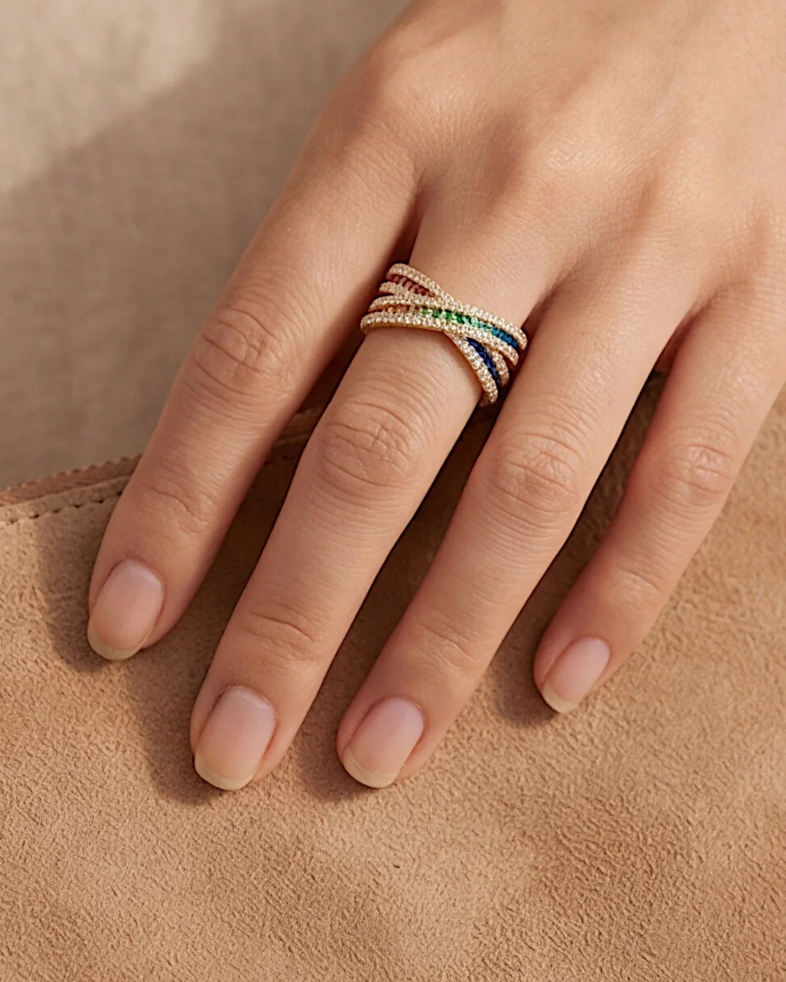Ring aus 925er Sterlingsilber mit mehrfarbigen Zirkonen - TOLLzWOOD