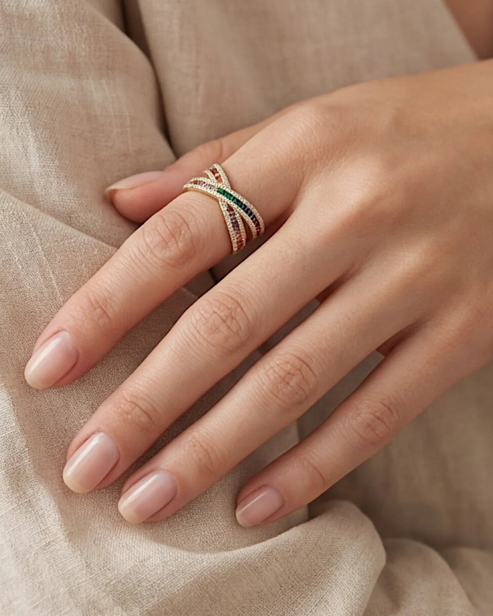 Ring aus 925er Sterlingsilber mit mehrfarbigen Zirkonen - TOLLzWOOD