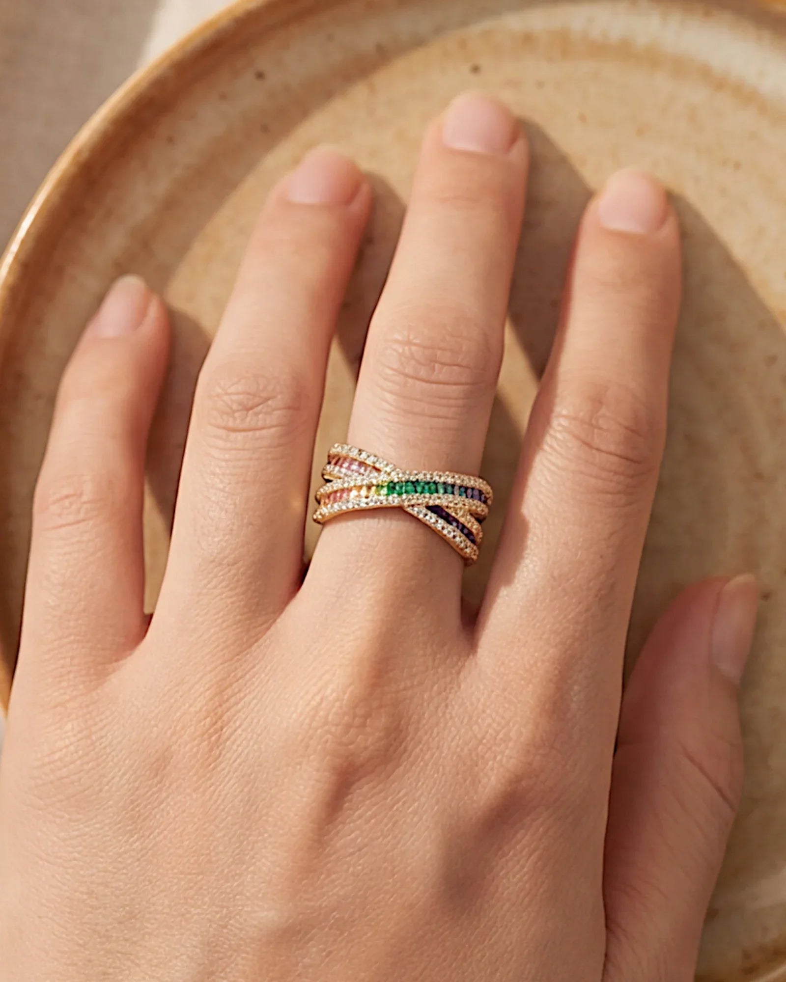 Ring aus 925er Sterlingsilber mit mehrfarbigen Zirkonen - TOLLzWOOD