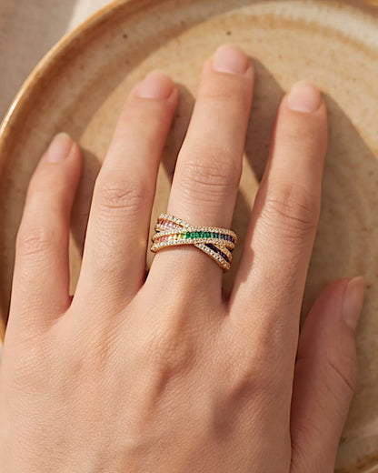 Ring aus 925er Sterlingsilber mit mehrfarbigen Zirkonen - TOLLzWOOD