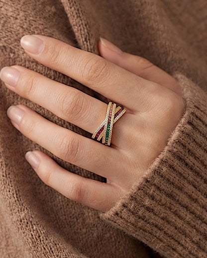 Ring aus 925er Sterlingsilber mit mehrfarbigen Zirkonen - TOLLzWOOD