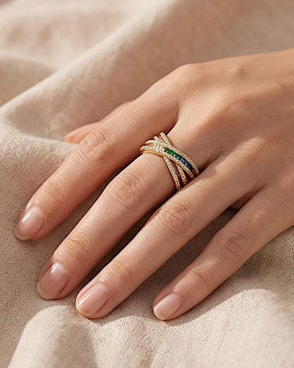 Ring aus 925er Sterlingsilber mit mehrfarbigen Zirkonen - TOLLzWOOD
