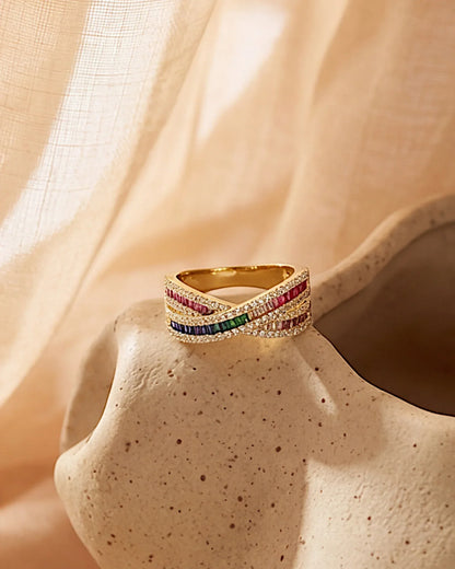 Ring aus 925er Sterlingsilber mit mehrfarbigen Zirkonen - TOLLzWOOD