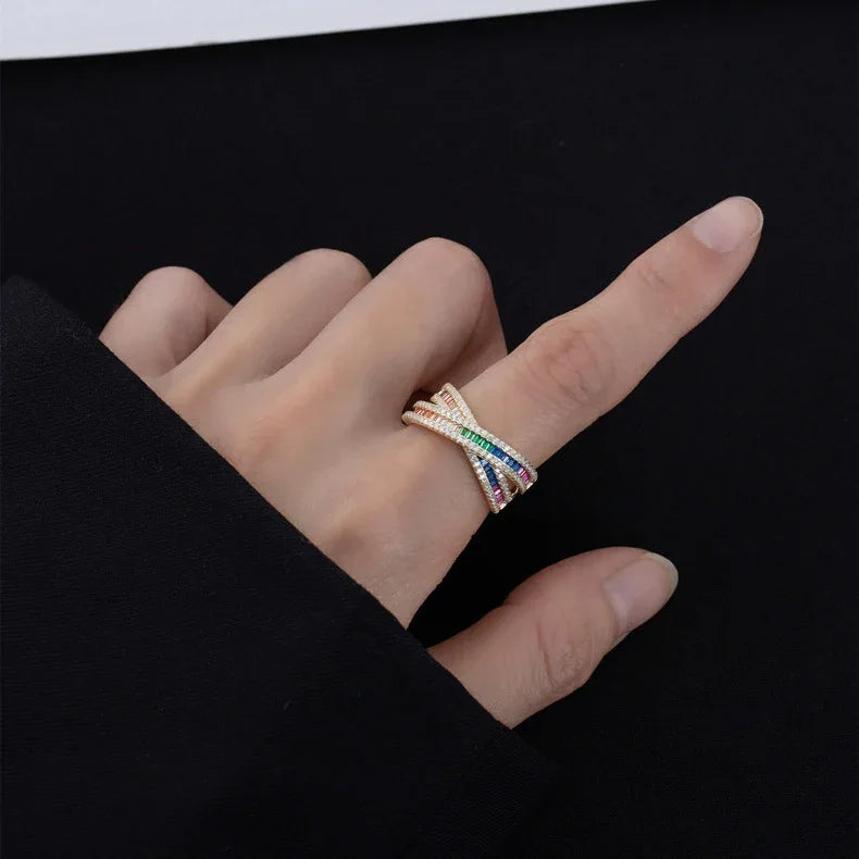 Ring aus 925er Sterlingsilber mit mehrfarbigen Zirkonen - TOLLzWOOD