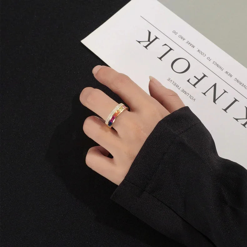 Ring aus 925er Sterlingsilber mit mehrfarbigen Zirkonen - TOLLzWOOD