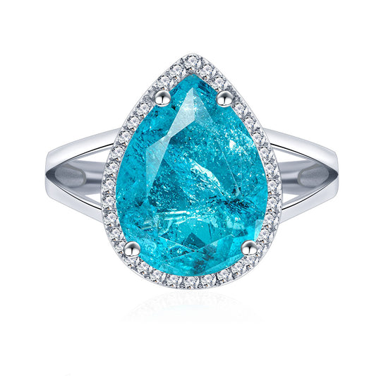 Ring aus 925er Silber mit blauem Zirkonia, Tropfenform