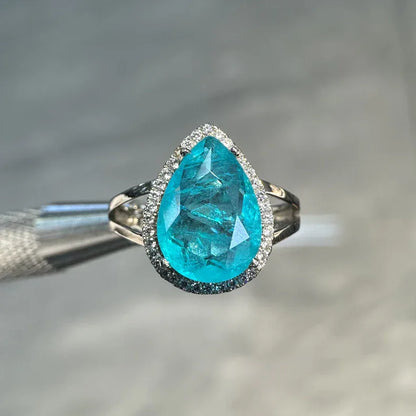 Ring aus 925er Silber mit blauem Zirkonia, Tropfenform - TOLLzWOOD