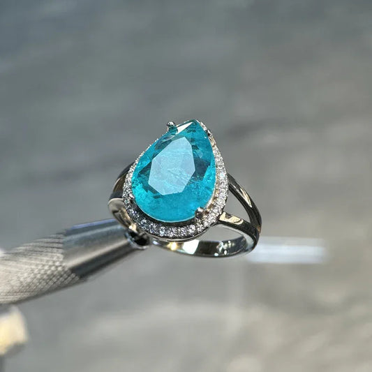 Ring aus 925er Silber mit blauem Zirkonia, Tropfenform - TOLLzWOOD