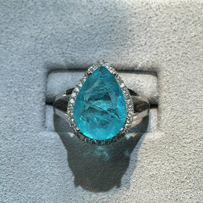 Ring aus 925er Silber mit blauem Zirkonia, Tropfenform - TOLLzWOOD