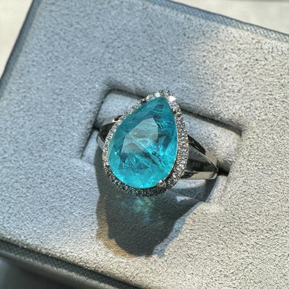Ring aus 925er Silber mit blauem Zirkonia, Tropfenform - TOLLzWOOD