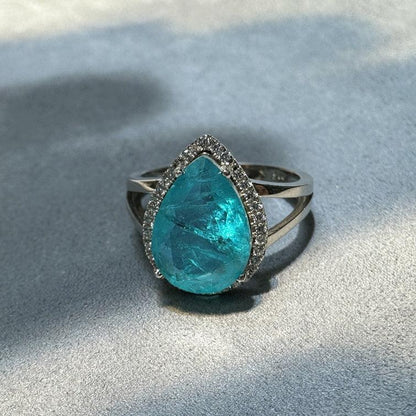 Ring aus 925er Silber mit blauem Zirkonia, Tropfenform - TOLLzWOOD
