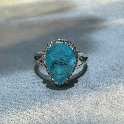 Ring aus 925er Silber mit blauem Zirkonia, Tropfenform - TOLLzWOOD