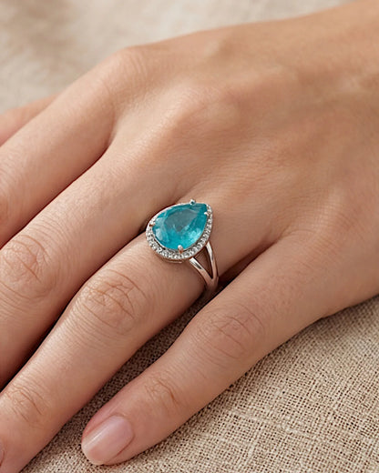 Ring aus 925er Silber mit blauem Zirkonia, Tropfenform - TOLLzWOOD