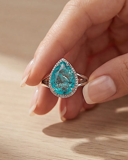 Ring aus 925er Silber mit blauem Zirkonia, Tropfenform - TOLLzWOOD
