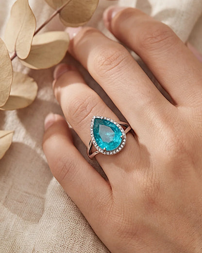 Ring aus 925er Silber mit blauem Zirkonia, Tropfenform - TOLLzWOOD
