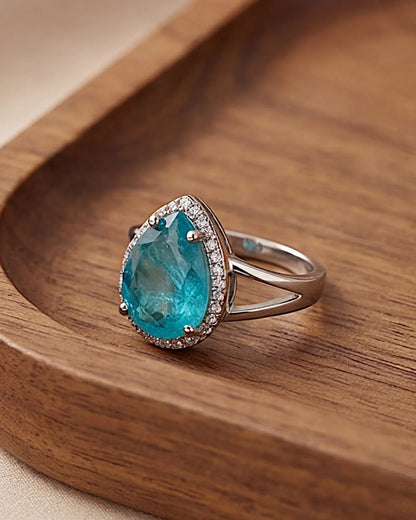 Ring aus 925er Silber mit blauem Zirkonia, Tropfenform - TOLLzWOOD