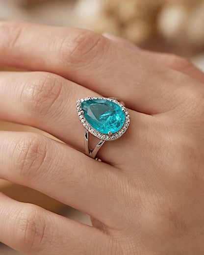 Ring aus 925er Silber mit blauem Zirkonia, Tropfenform - TOLLzWOOD