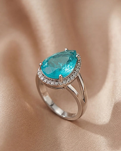 Ring aus 925er Silber mit blauem Zirkonia, Tropfenform - TOLLzWOOD