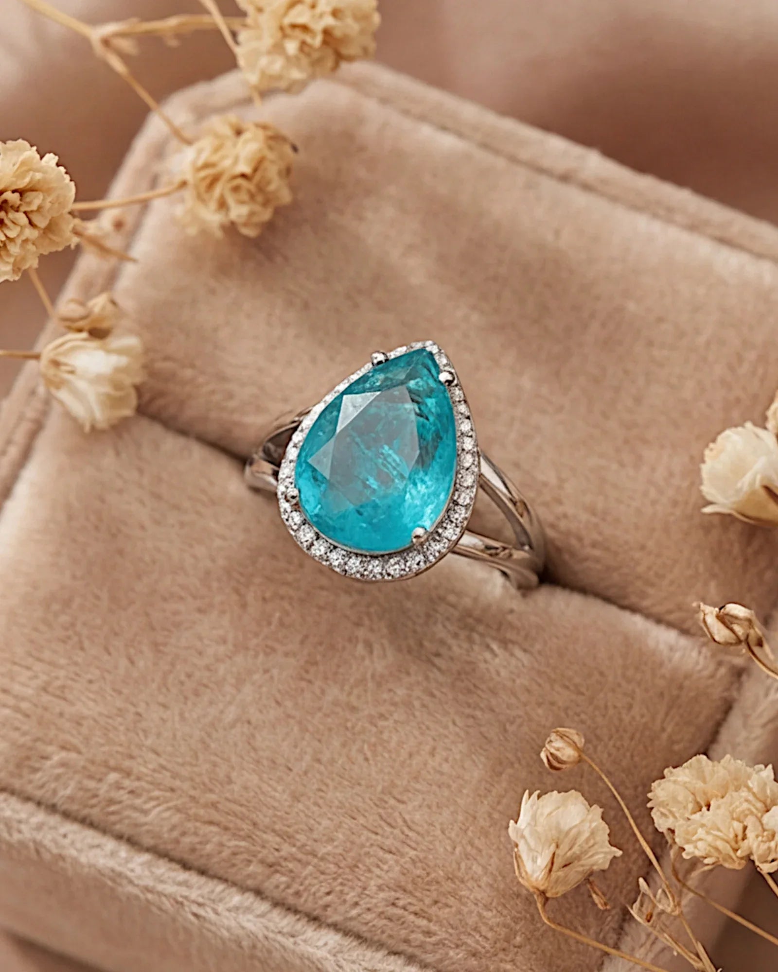 Ring aus 925er Silber mit blauem Zirkonia, Tropfenform - TOLLzWOOD