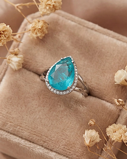 Ring aus 925er Silber mit blauem Zirkonia, Tropfenform - TOLLzWOOD