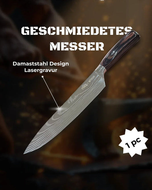 Kochmesser 8" - 5CR15 Stahl - Damast-Laser-Muster