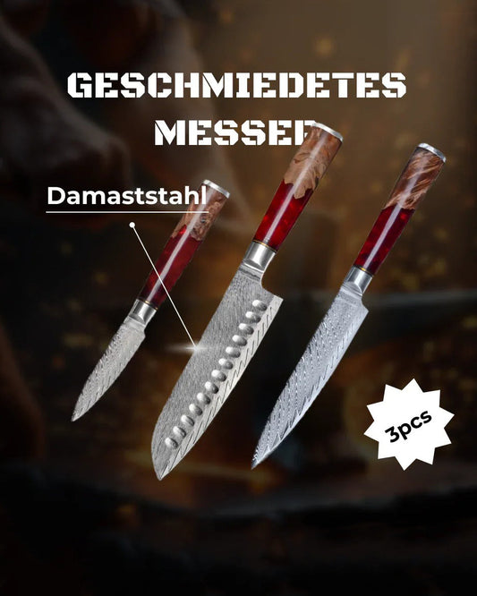 3-teiliges Santoku Messer-Set aus 67-lagigem Damaststahl