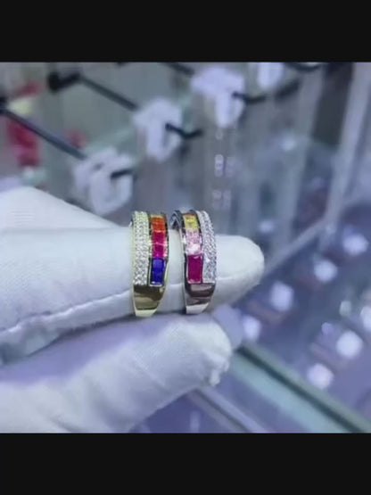 Ring aus 925er Sterlingsilber mit mehrfarbigen Zirkonen
