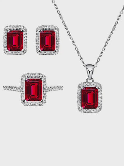 Necklace made of 925 sterling silver with red cubic zirconia