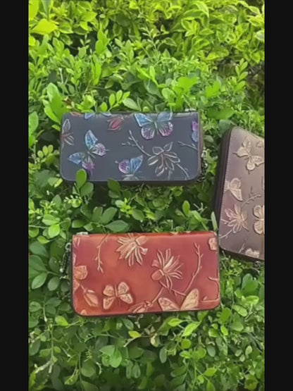 Hand painted leather wallet 