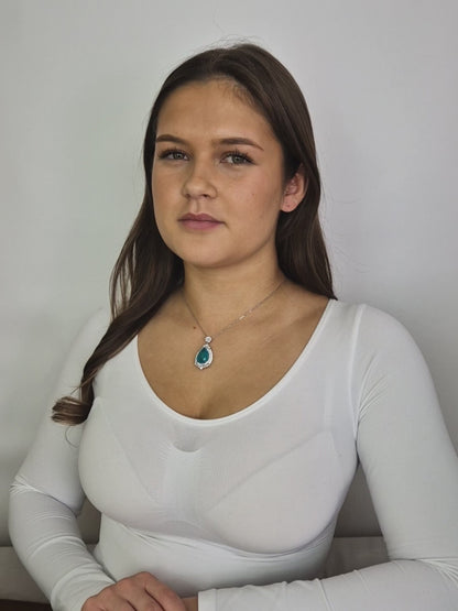 Necklace made of 925 sterling silver with blue cubic zirconia, teardrop shape 