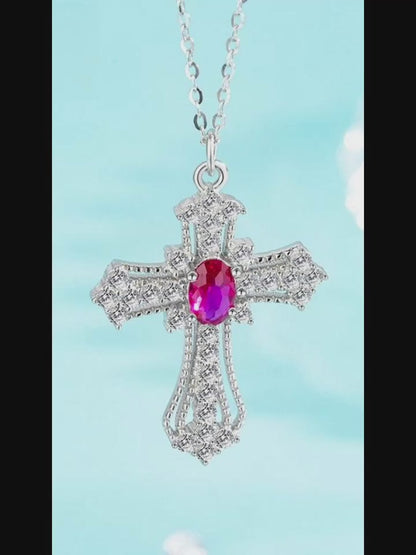 Kreuzkette aus 925er Sterlingsilber mit violettem Zirkonia