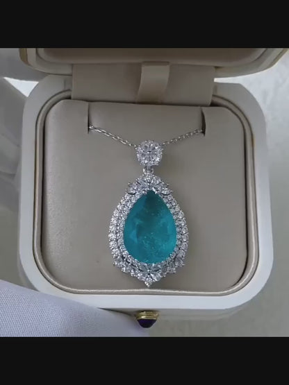 Necklace made of 925 sterling silver with blue cubic zirconia, teardrop shape 