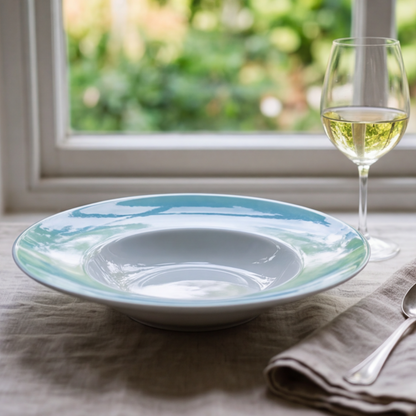 4er-Set Premium Porzellan Pastateller Ø28 cm – Elegantes Ombré-Design in Meeresblau