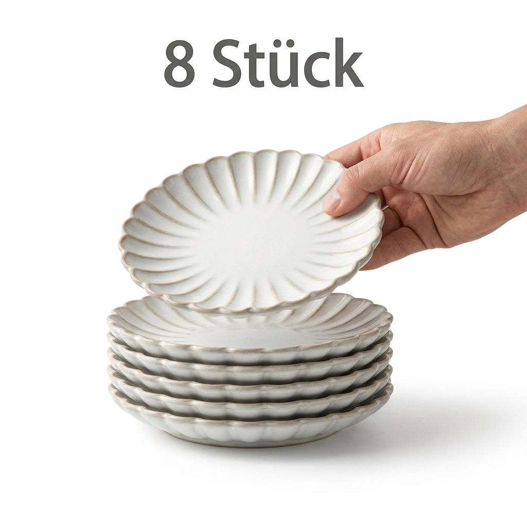 Set aus 8 Porzellantellern „Muschel“, 15 cm
