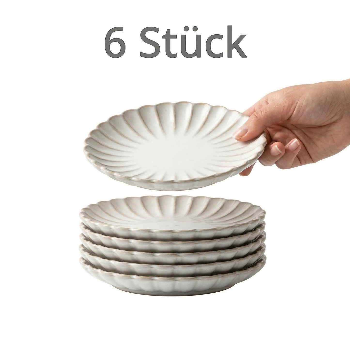 Set aus 6 Porzellantellern „Muschel“, 15 cm